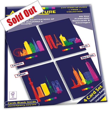 City Icons Up Close Pride - 4  Card Set £11.99 Includes The Shard, BT Tower, Battersea Power Station, Royal Festival Hall Night Cards